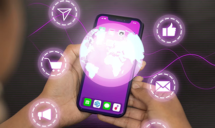 Marketing and brand growth concept with smartphone and app icons