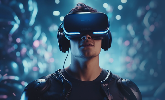  AI-Powered Entertainment and Data Intelligence Solutions man with VR headset