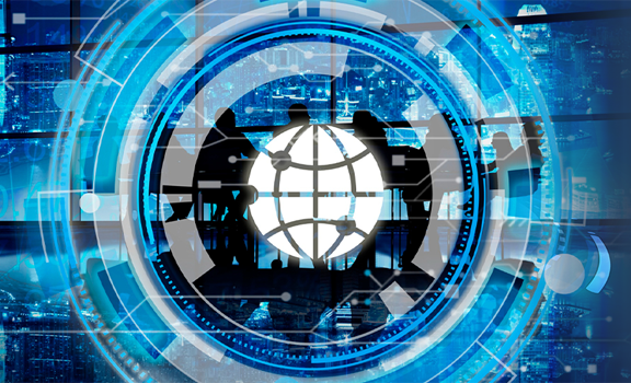 Visual of data analytics and bar charts in a digital interface