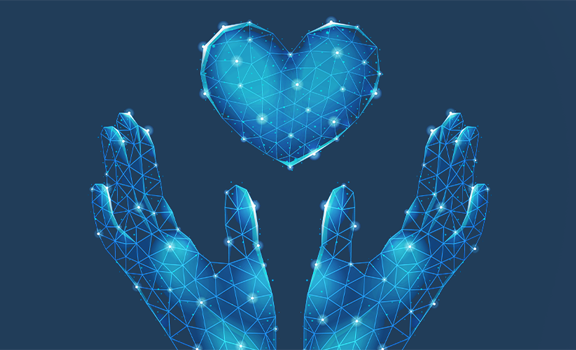  Social Impact and Nonprofit Technology Solutions two neon hands with a floating hear icon above