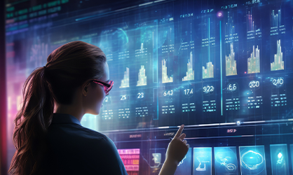 Financial analytics dashboard for smart investment decisions – woman at computer